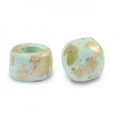 DQ Greek Ceramic beads 9mm Gold spot - Light turquoise